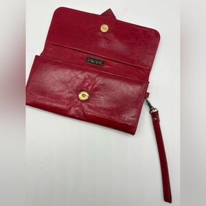 Chic Red Leather Wristlet Clutch